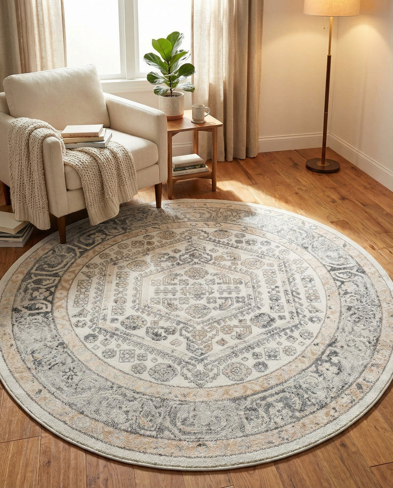 Adriana Terrace Collection Area Rug - Capri (Ivory) Round Ivory  lifestyle 65
