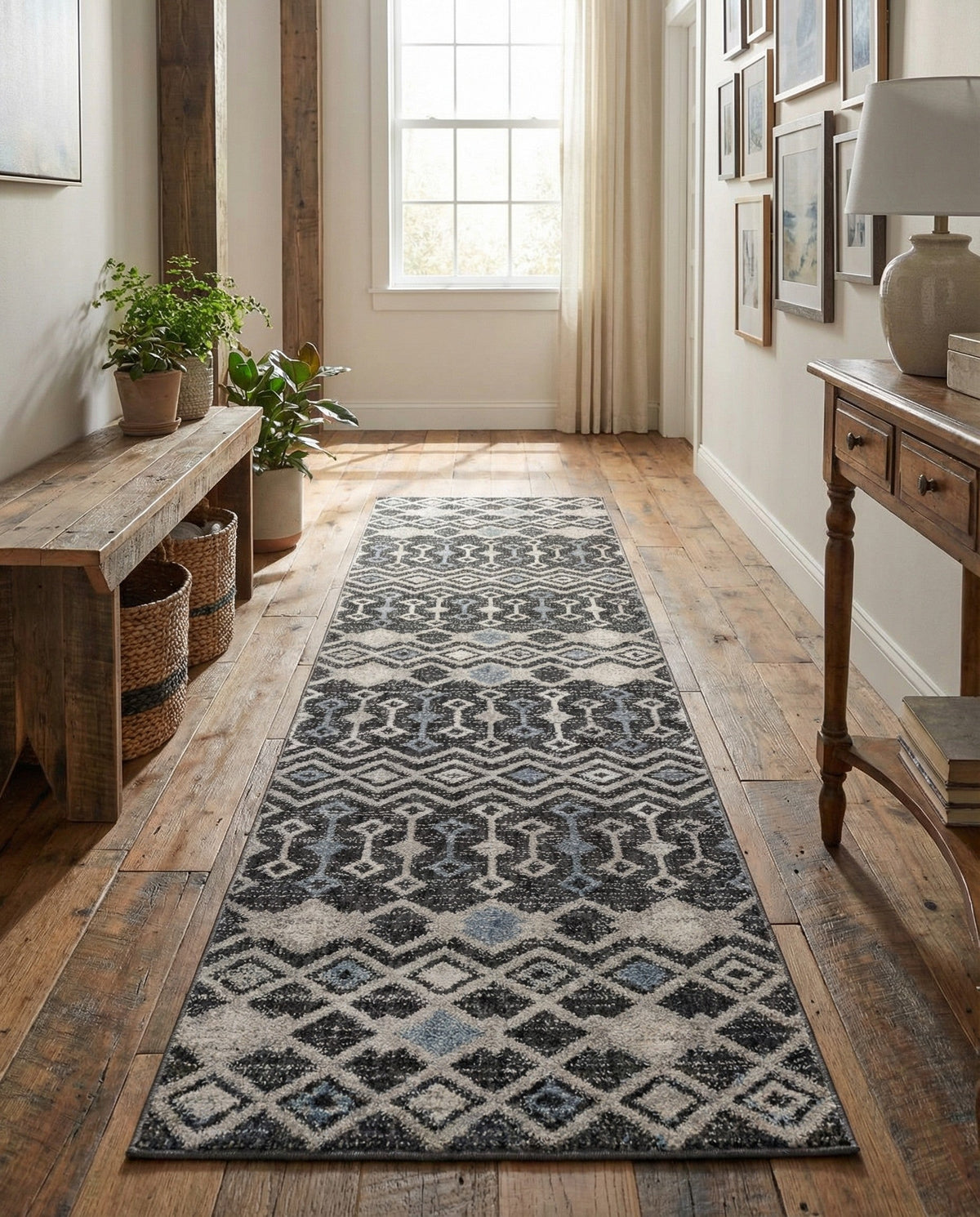 Geo Garden Lattice Collection Area Rug -  Andalusia Runner Charcoal Gray  lifestyle 202