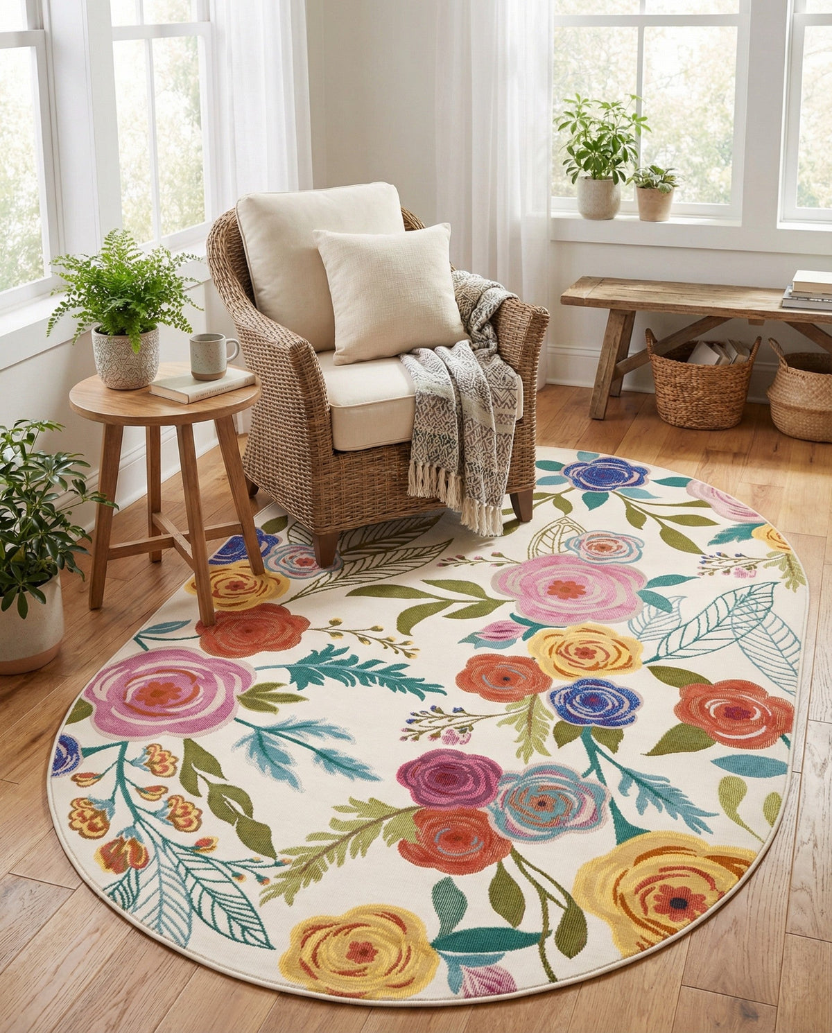 Meadow Breeze Collection Area Rug -  Petal Oval Ivory  lifestyle 215