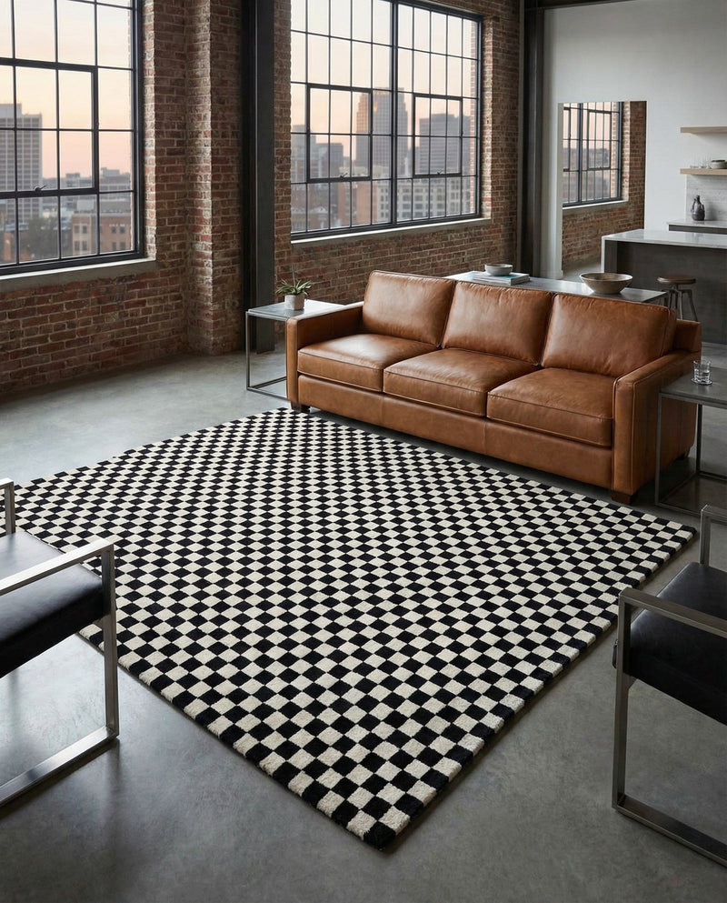 Shepherd's Glen Wool Collection Area Rug - Reykjavik Square Black and White  lifestyle 66