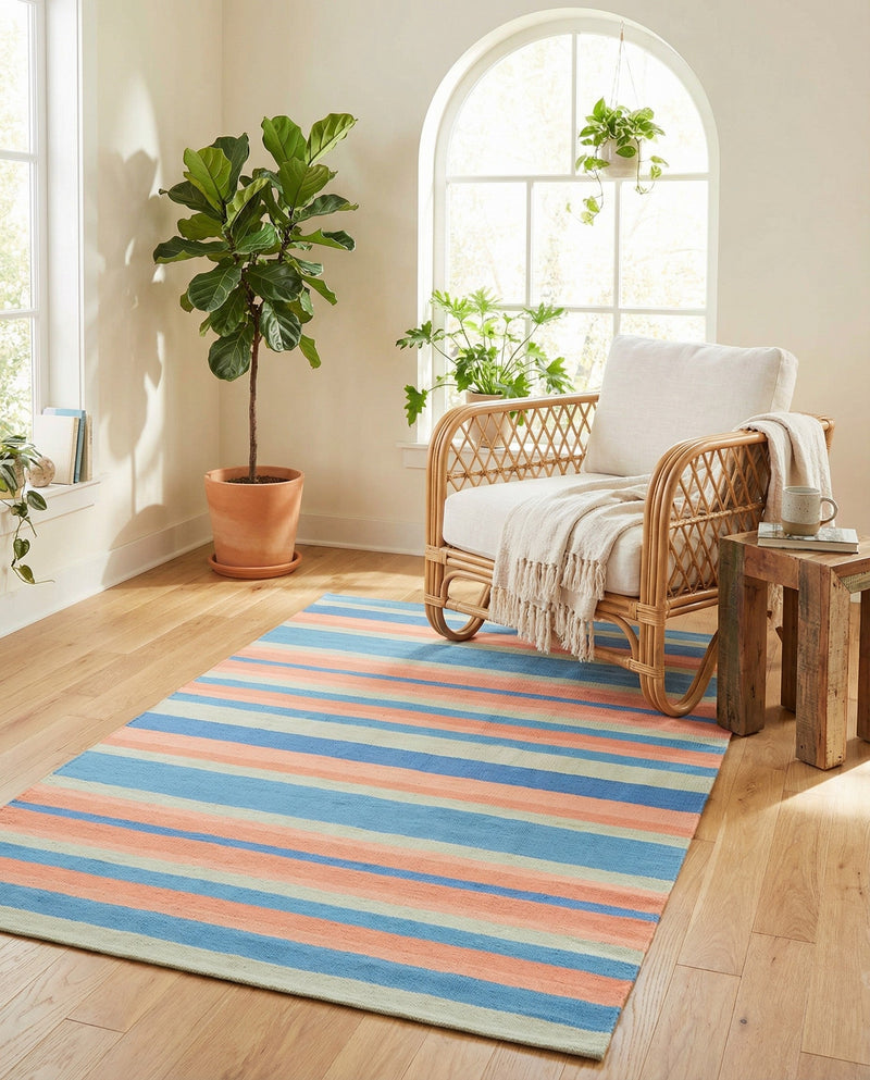 Coastal Stripe Dhurrie Collection Area Rug - Seashore Rectangle Multi  lifestyle 26