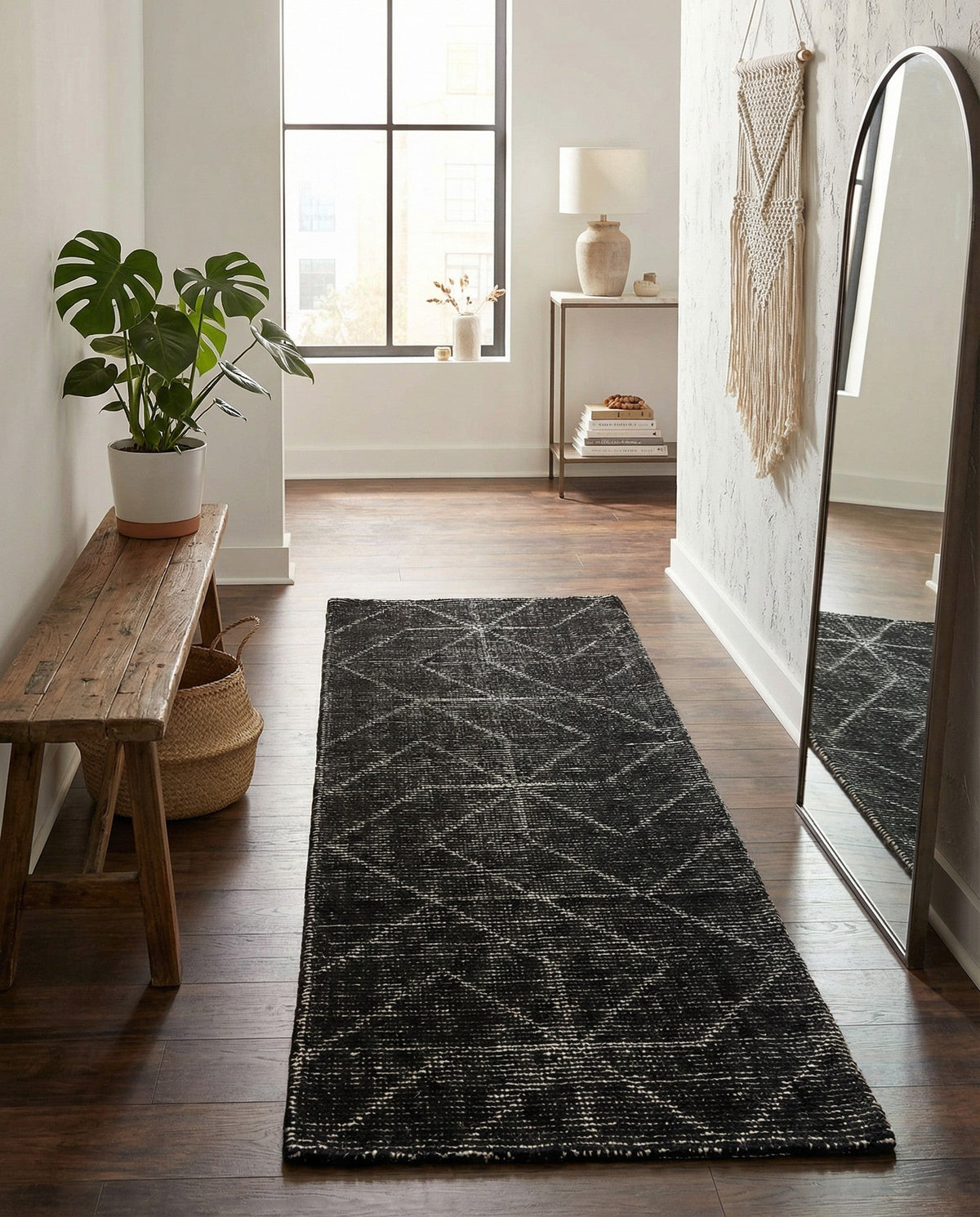 Nordic Loom Geometric Collection Area Rug - Oslo Runner Jet Black  lifestyle 133