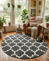 Lattice Gardens Collection Area Rug -  Bloomfield (Black) Round Black  lifestyle 68