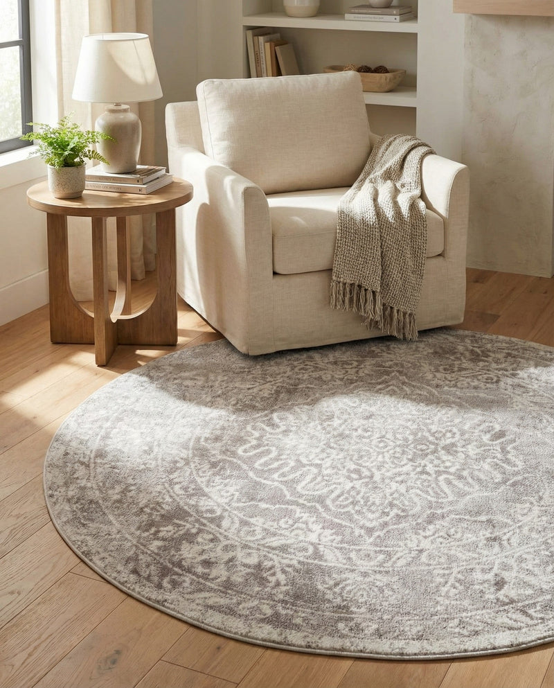 Cambridge Classics Collection Area Rug -  Magdalene (Gray) Round Gray  lifestyle 63