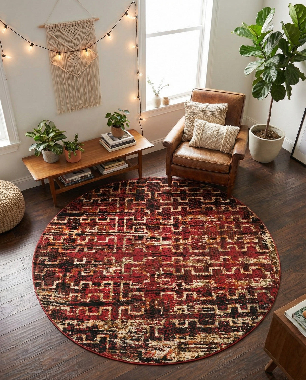 Neptune Elegance Collection Area Rug -  Proteus Round Burgundy  lifestyle 77