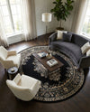 Tabriz Tapestry Collection Area Rug - Azerbaijan (Black) Round Black  lifestyle 37