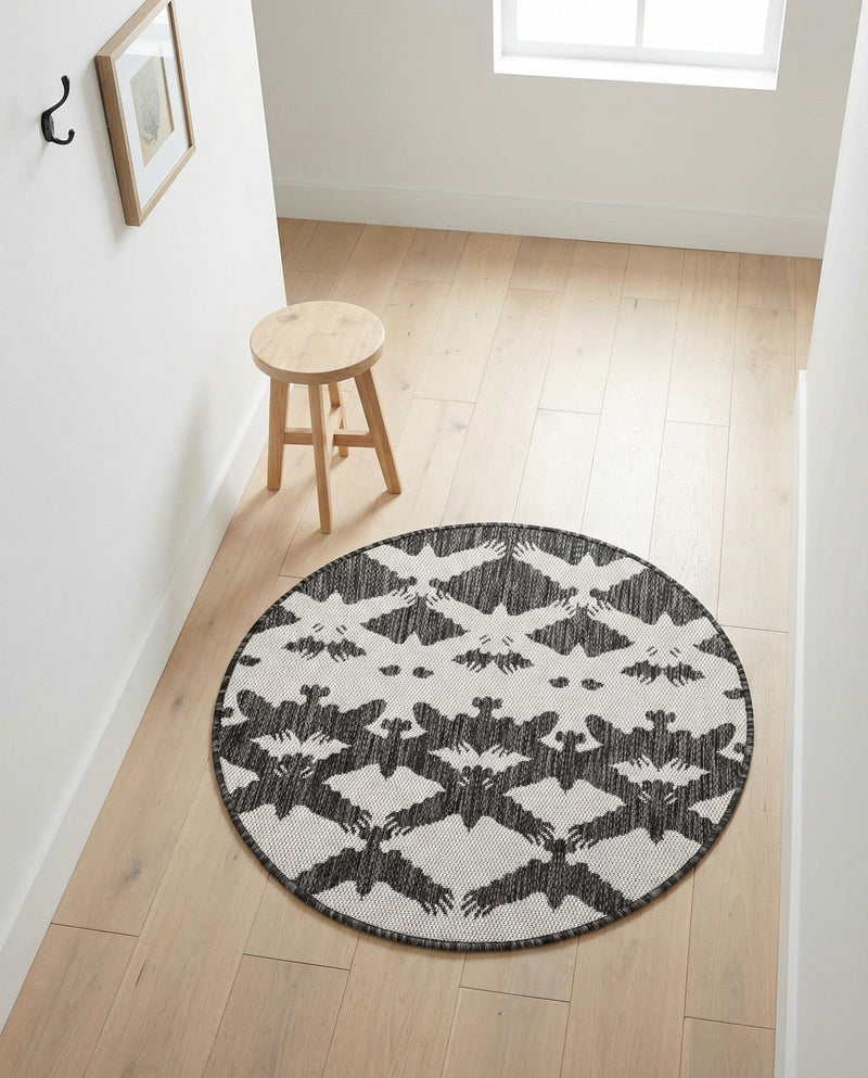 Urban Terrace Collection Area Rug -  Gramercy Round Black and White  lifestyle 52