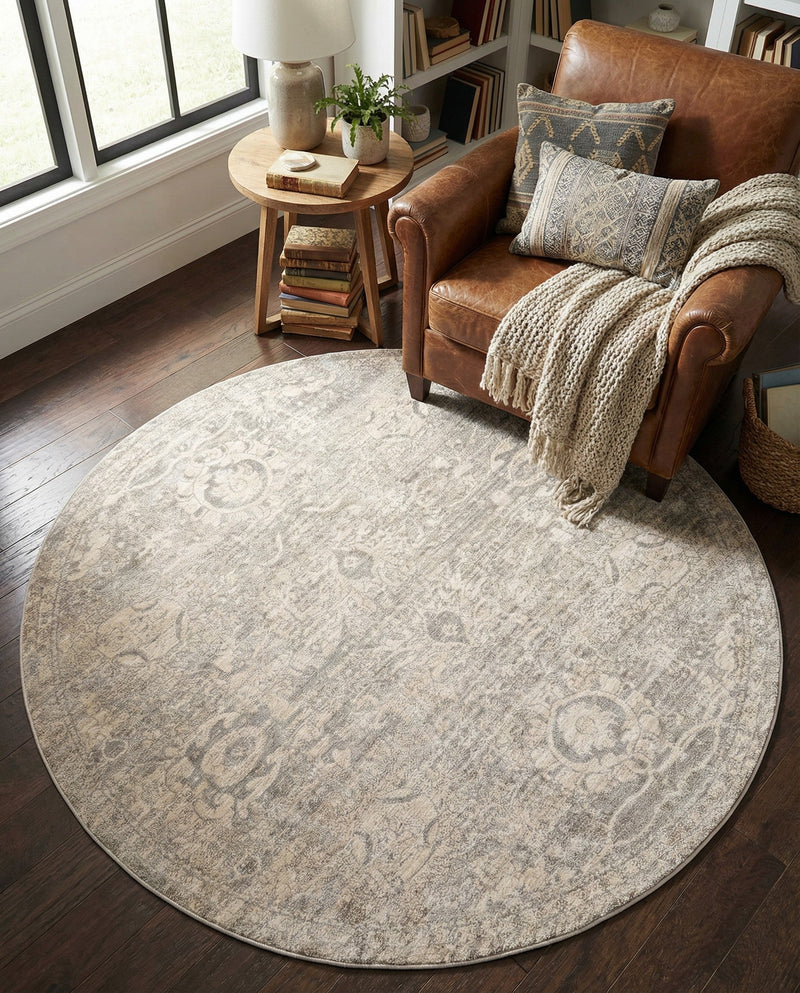 Seville Stripes Collection Area Rug -  Cordoba (Gray) Round Gray  lifestyle 51
