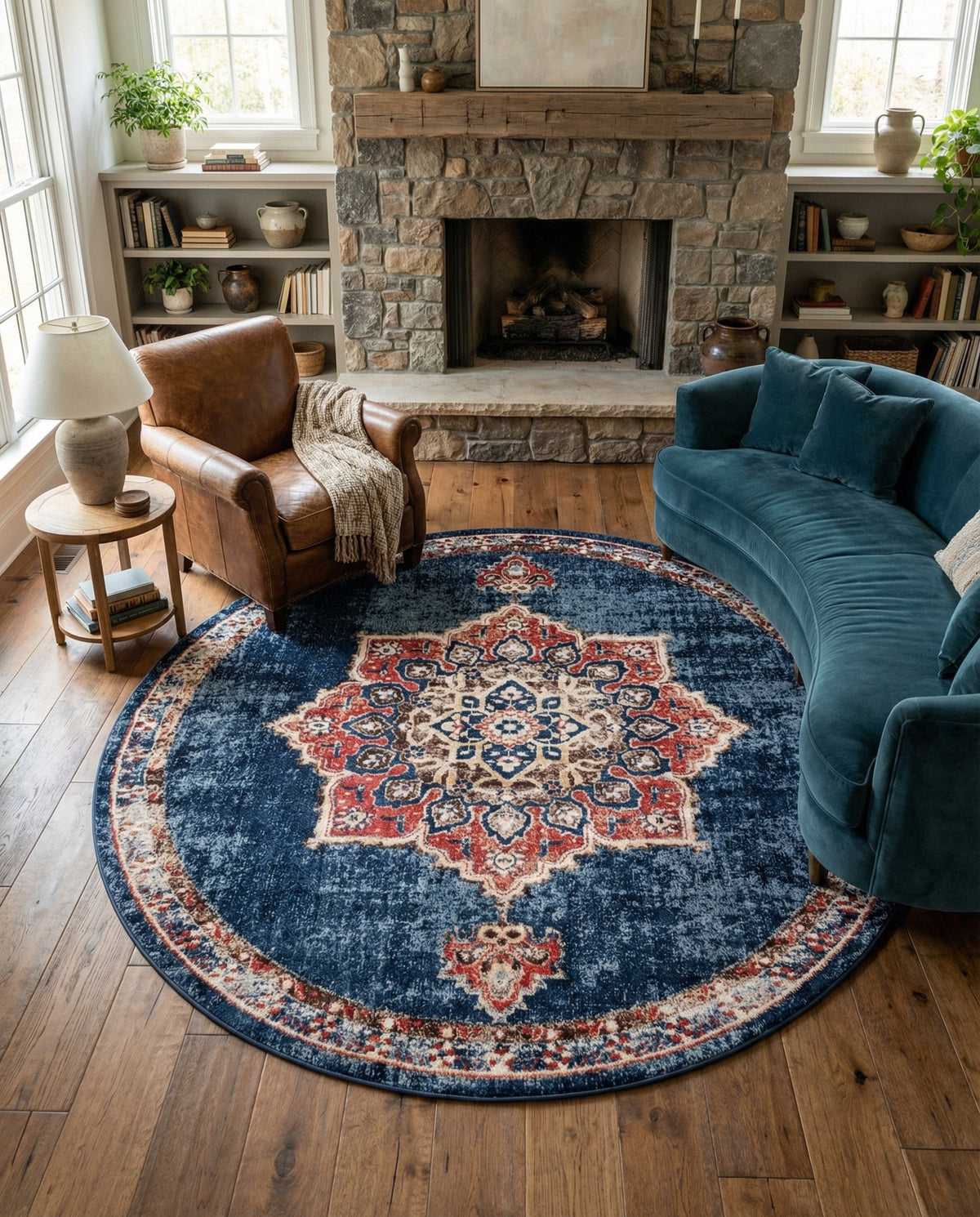 Eden Oasis Collection Area Rug -  Tranquility (Dark Blue) Round Dark Blue  lifestyle 95