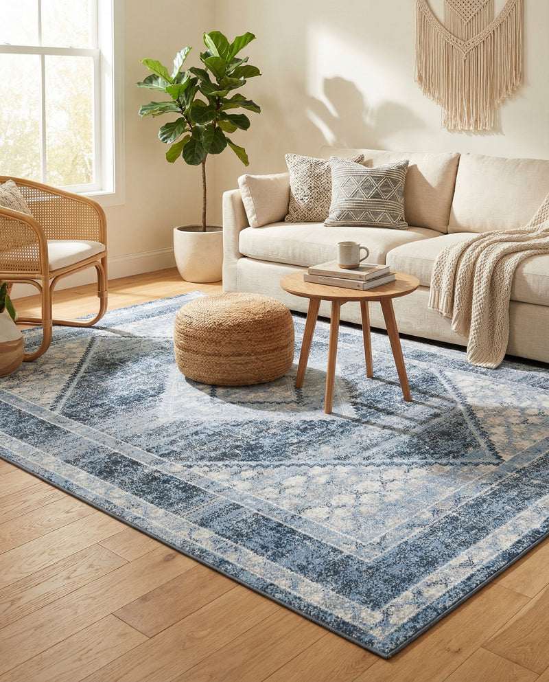 Aegean Elegance Washables Collection Area Rug -  Delos Rectangle Navy Blue  lifestyle 7
