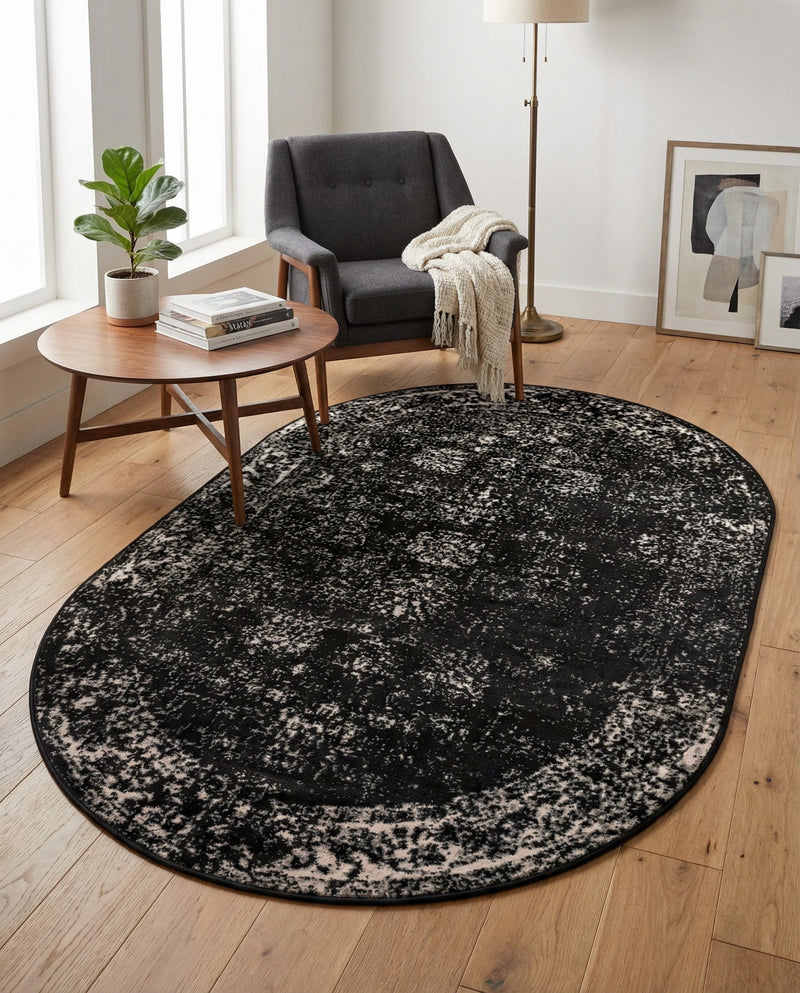 Riviera Elegance Collection Area Rug - Antibes (Black) Oval Black  lifestyle 92