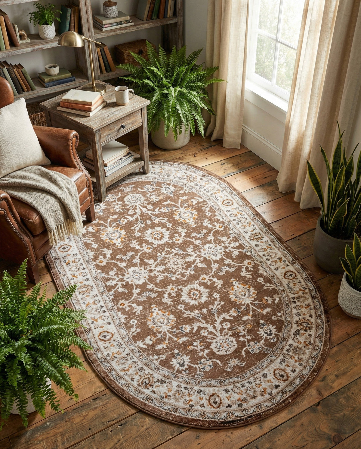 Savannah Elegance Collection Area Rug - Augusta (Brown) Oval Brown  lifestyle 99
