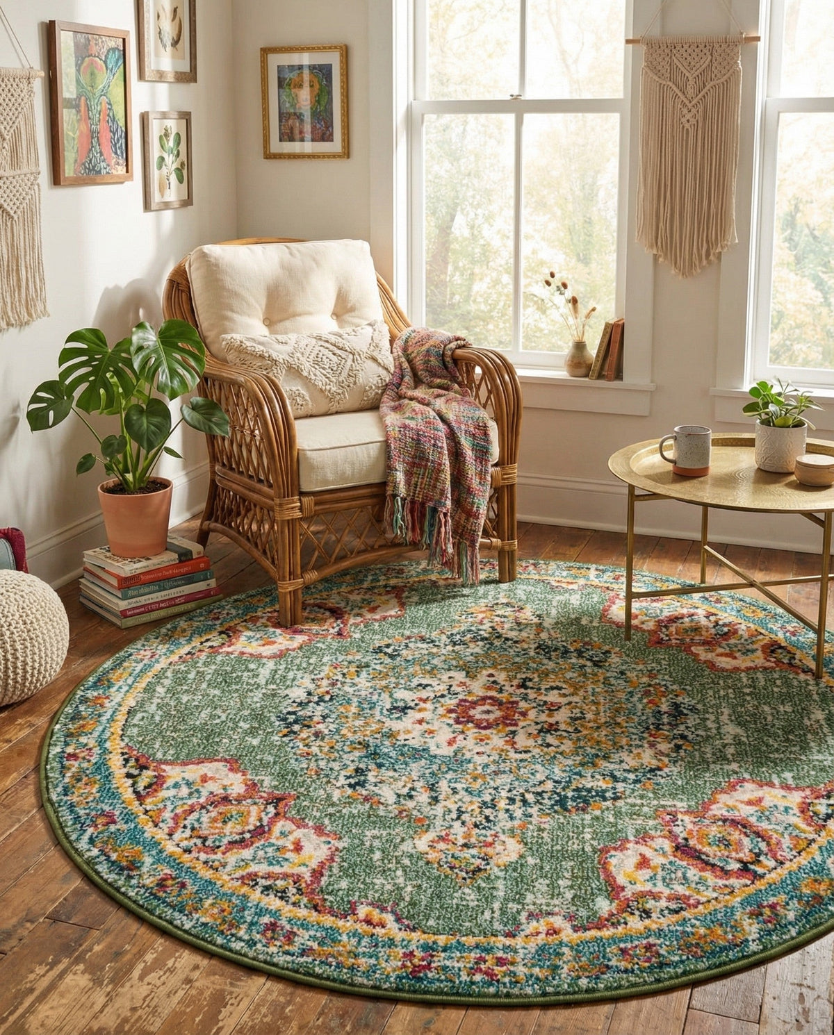 Brighton Terrace Collection Area Rug - Hove (Green) Round Green  lifestyle 118