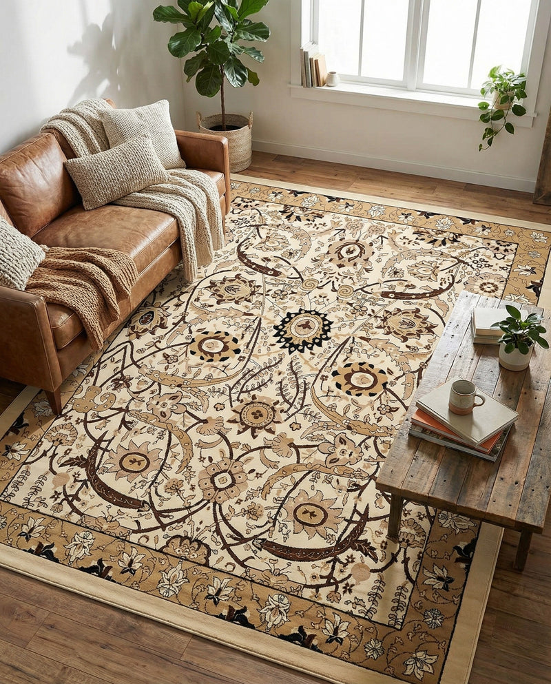 Tabriz Tapestry Collection Area Rug - Sahand (Ivory) Rectangle Ivory  lifestyle 7