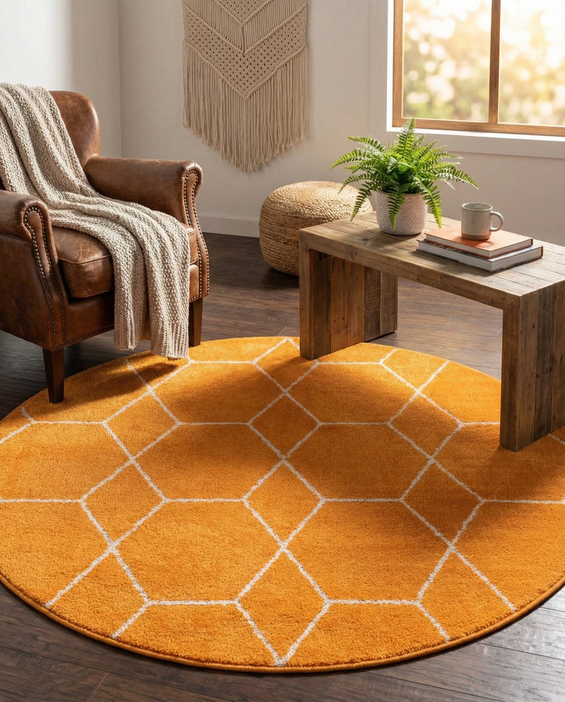 Trellis Mosaic Collection Area Rug - Arborville (Orange) Round Orange  lifestyle 60