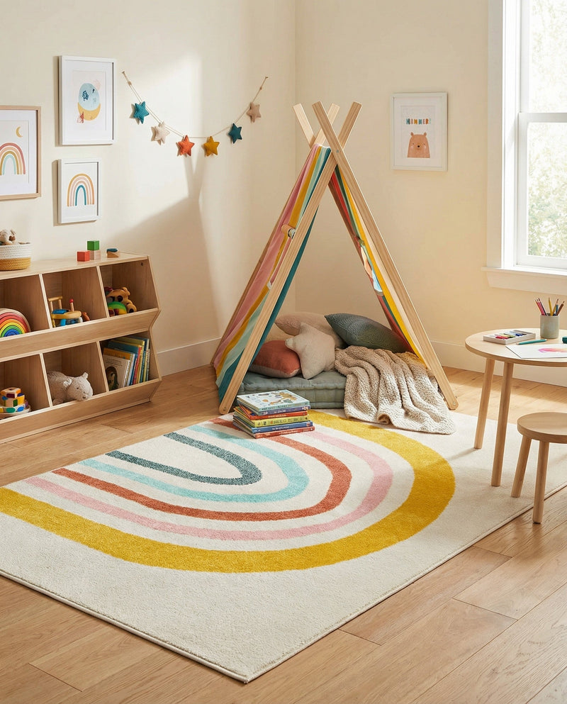 Wonder Tykes Collection Area Rug -  Illusion Rectangle Ivory  lifestyle 7