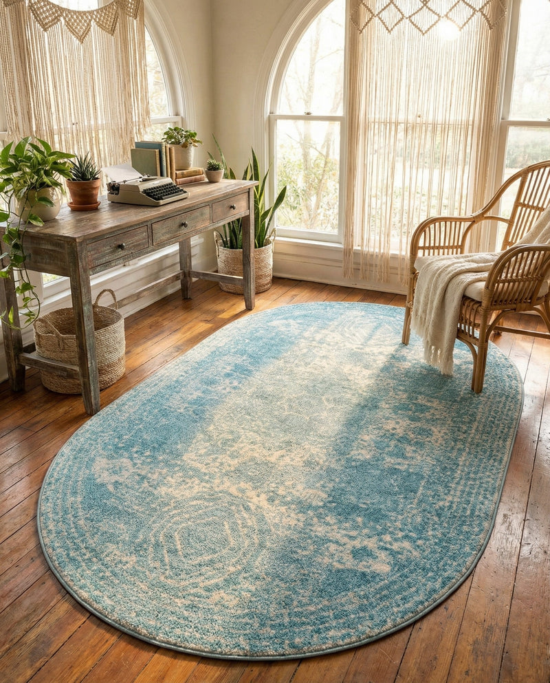 Dover Terrace Collection Area Rug -  Lagoon (Aqua) Oval Aqua  lifestyle 38