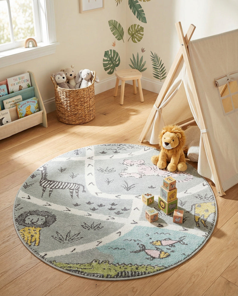 Wonder Tykes Collection Area Rug -  Enigma Round Gray  lifestyle 68