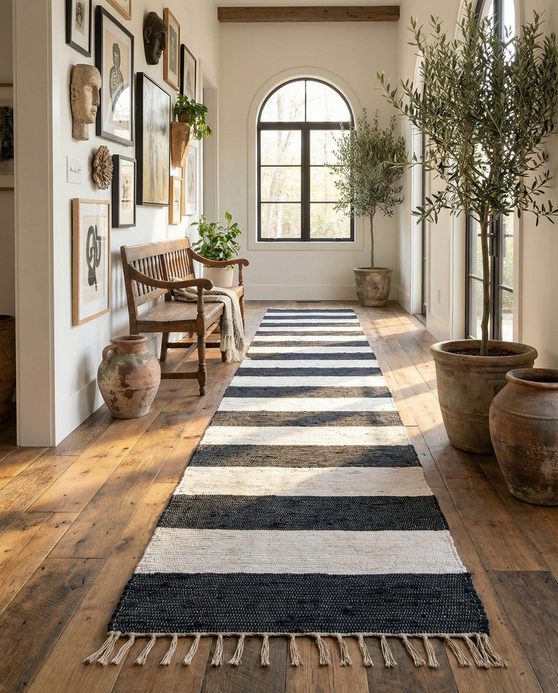 Tassel Trail Collection Area Rug - Pathway (Navy Blue) Runner Navy Blue  lifestyle 81