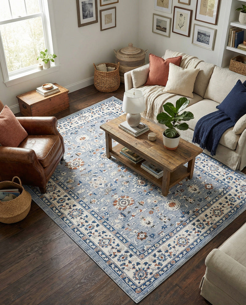 Savannah Elegance Collection Area Rug - Augusta (Aqua Blue) Rectangle Aqua Blue  lifestyle 18