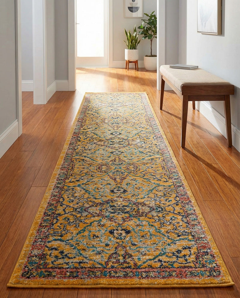 Seville Stripes Collection Area Rug -  Malaga (Yellow) Runner Yellow  lifestyle 71