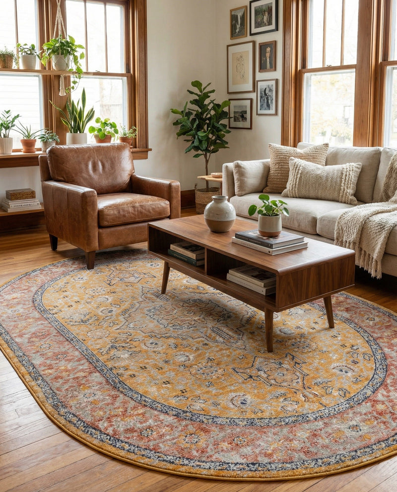 Seville Stripes Collection Area Rug - Cadiz (Yellow) Oval Yellow  lifestyle 61