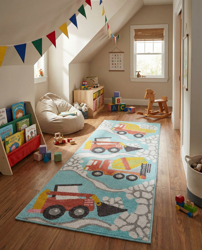 Wonder Tykes Collection Area Rug -  Labyrinth Runner Teal  lifestyle 36