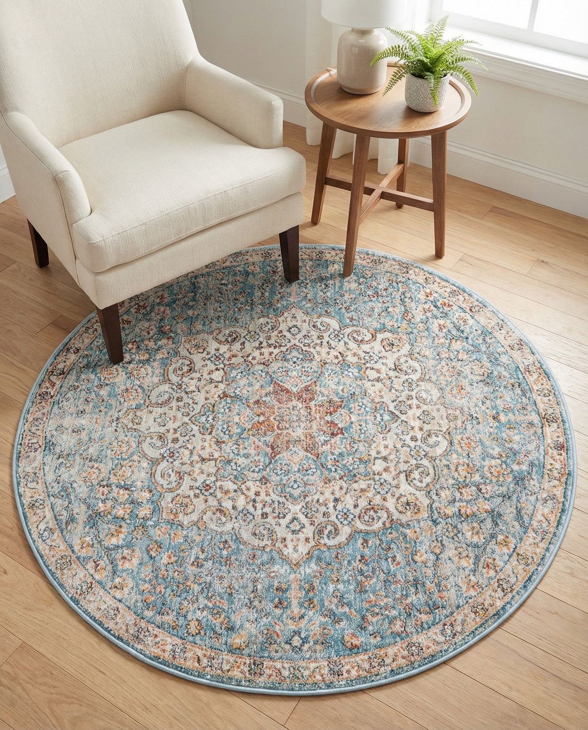 Coastal Haven Collection Area Rug - Seabreeze (Blue) Round Blue  lifestyle 83