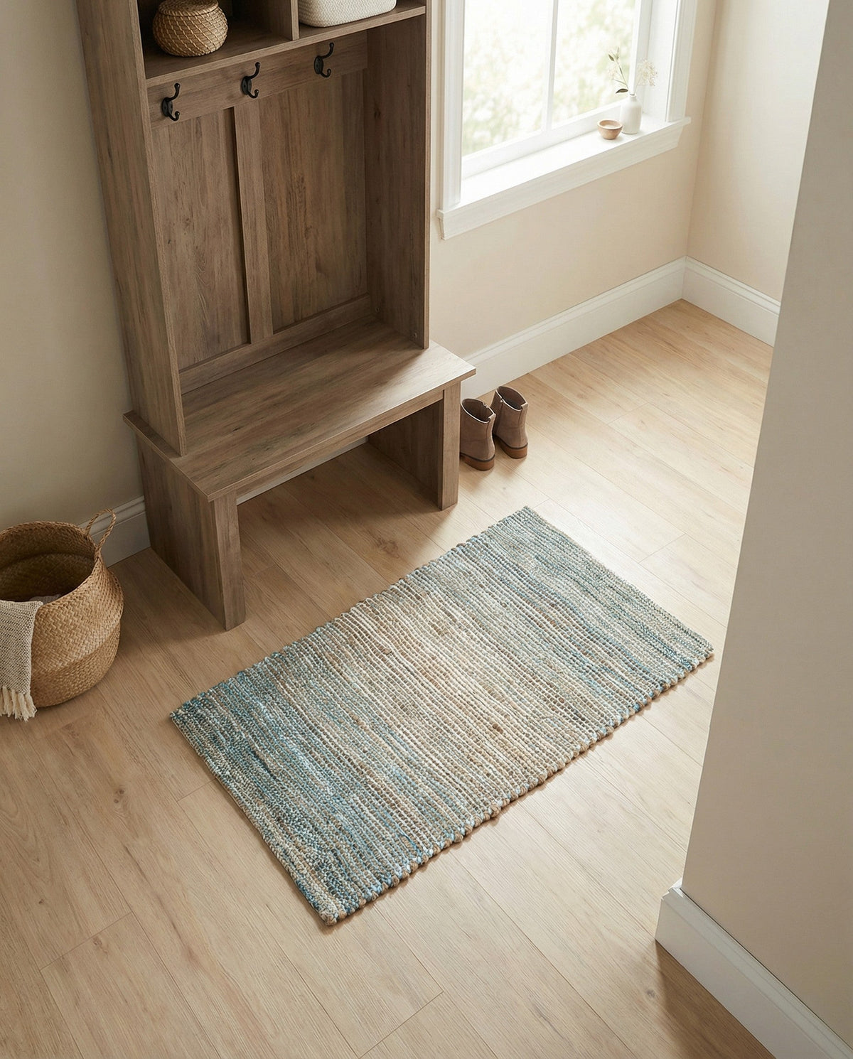 Savannah Threads Collection Area Rug -  Gobi Rectangle Ivory and Blue  lifestyle 28
