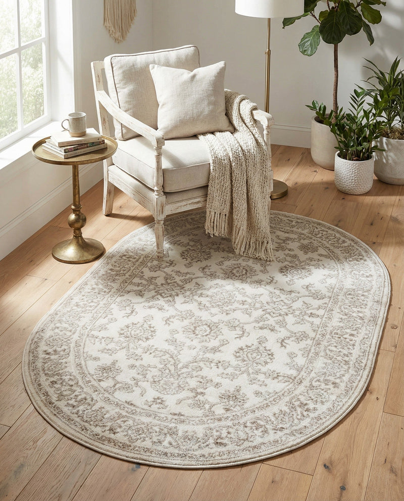 Savannah Elegance Collection Area Rug - Augusta (Ivory) Oval Ivory  lifestyle 45