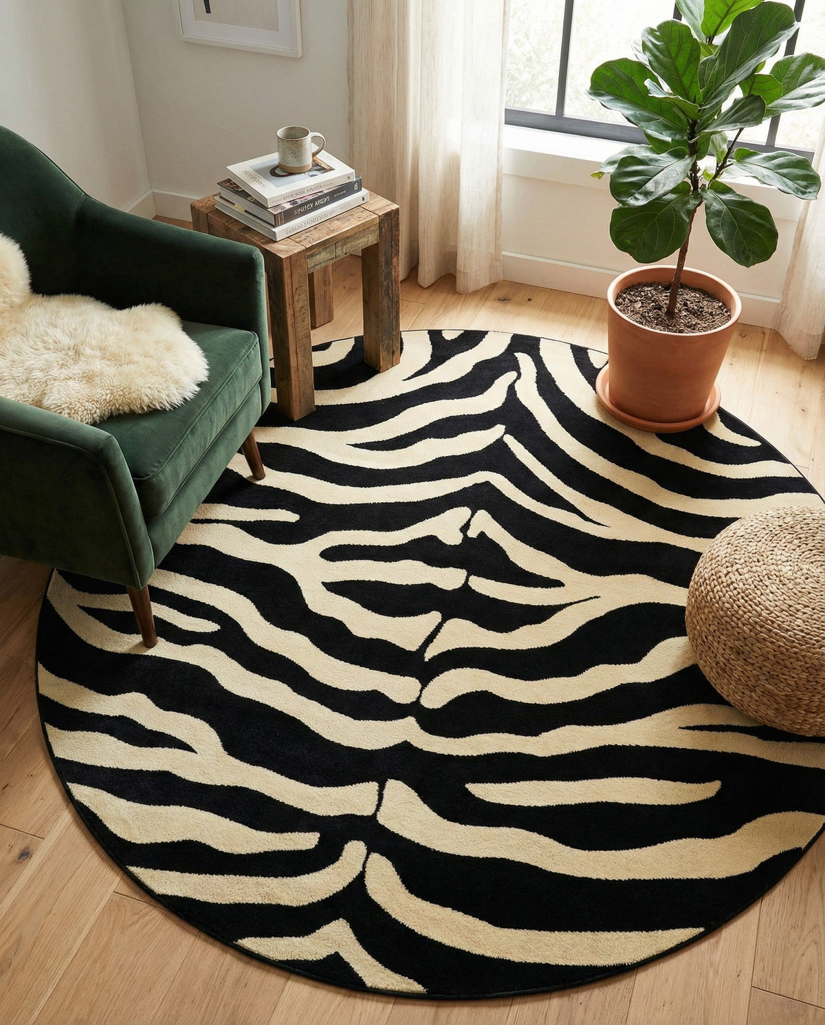 Savannah Sojourn Collection Area Rug -  Kilimanjaro Round Black  lifestyle 86