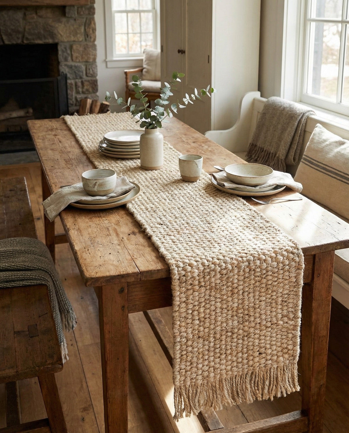 Savannah Jute Collection Area Rug - Seashore Table Runner Ivory  lifestyle 170
