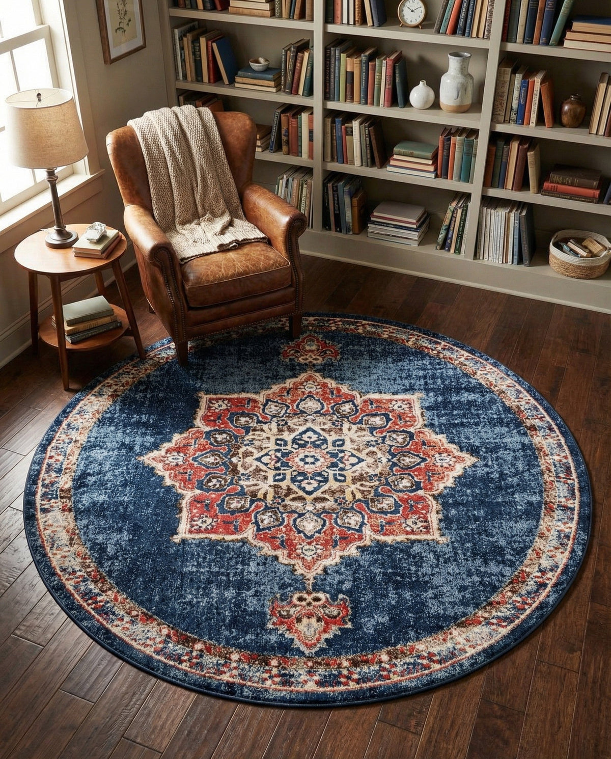 Eden Oasis Collection Area Rug -  Tranquility (Dark Blue) Round Dark Blue  lifestyle 96