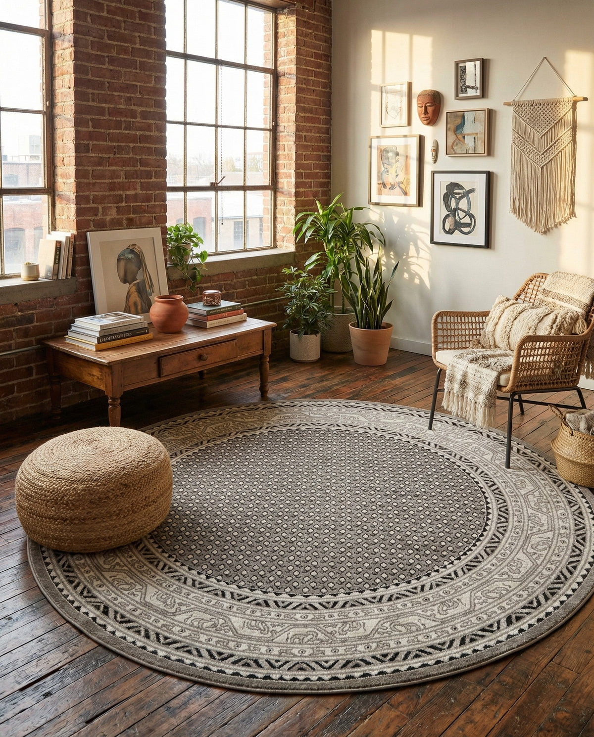 Soho Elegance Collection Area Rug -  Mercer (Gray) Round Gray  lifestyle 92