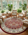 Persian Elegance Collection Area Rug -  Kerman (Burgundy) Round Burgundy  lifestyle 36