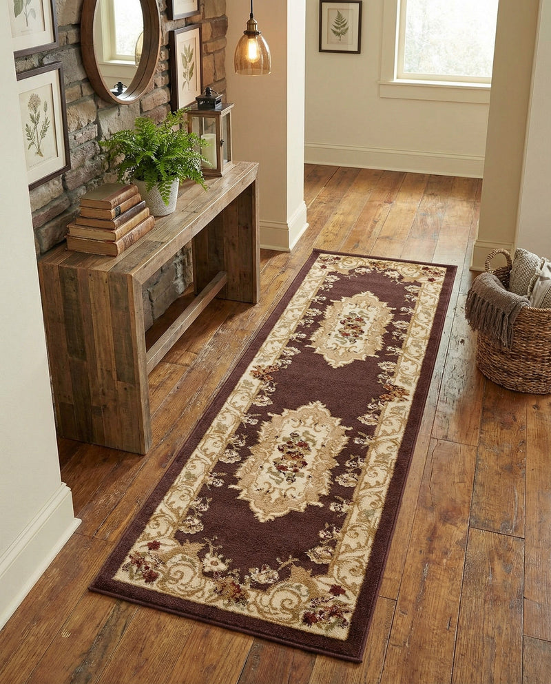 Versailles Elegance Collection Area Rug -  Louveciennes (Brown) Runner Brown  lifestyle 46
