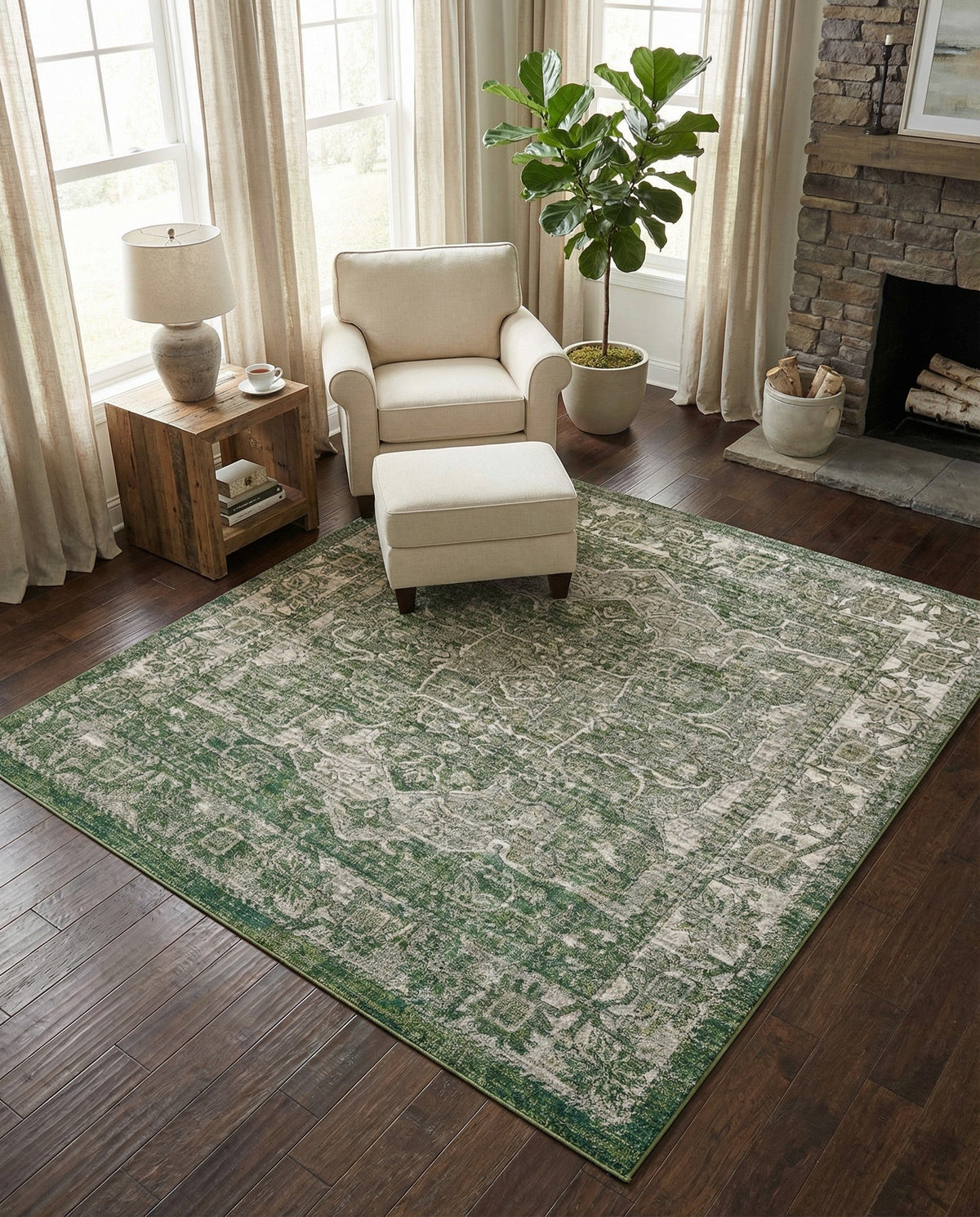 Savannah Soiree Collection Area Rug -  Everglade (Green) Square Green  lifestyle 105