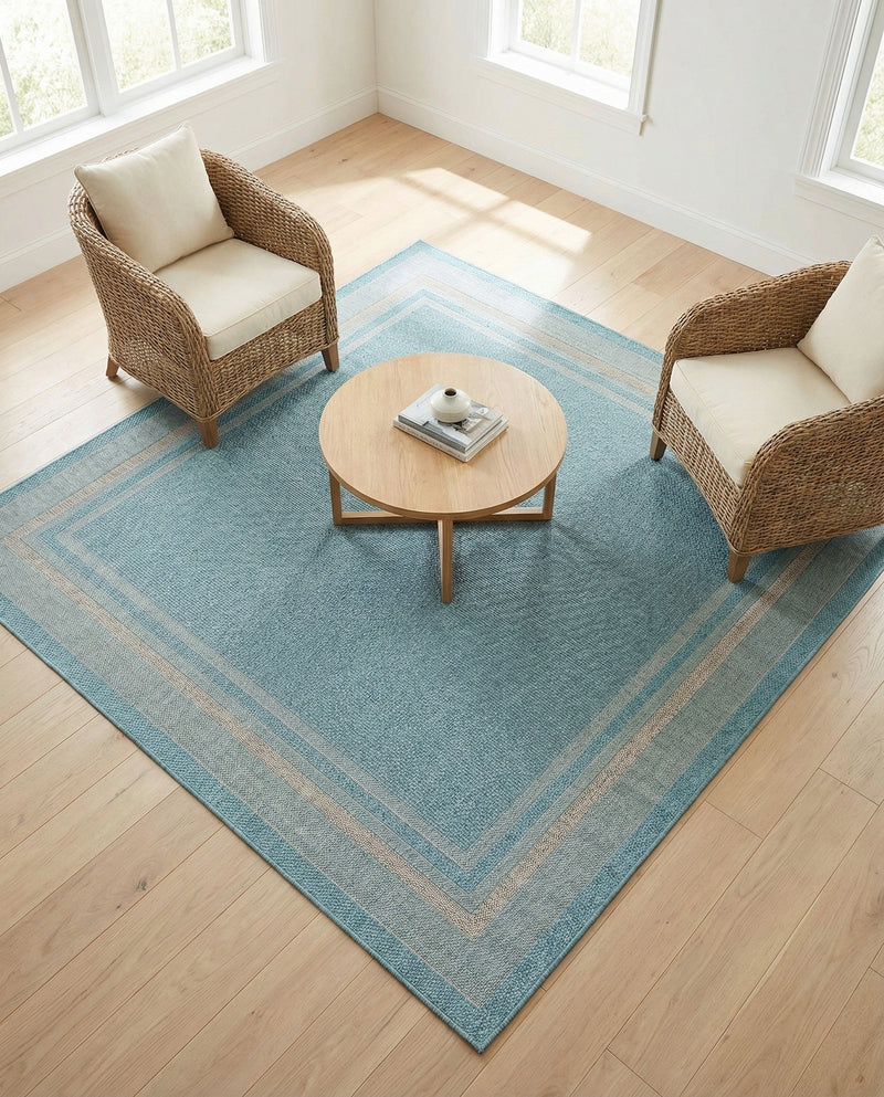 Terrace Fringe Collection Area Rug - Veranda (Aquamarine) Square Aquamarine  lifestyle 37