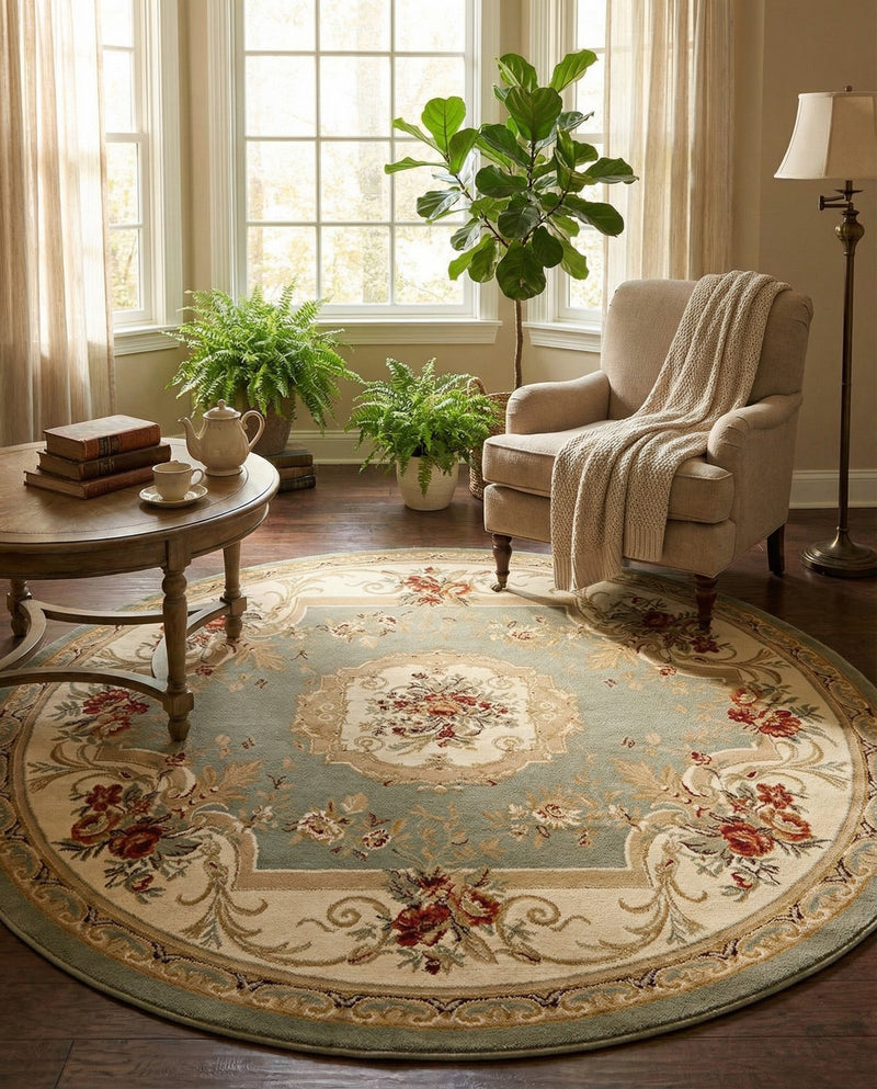 Versailles Elegance Collection Area Rug -  Louveciennes (Green) Round Green  lifestyle 41