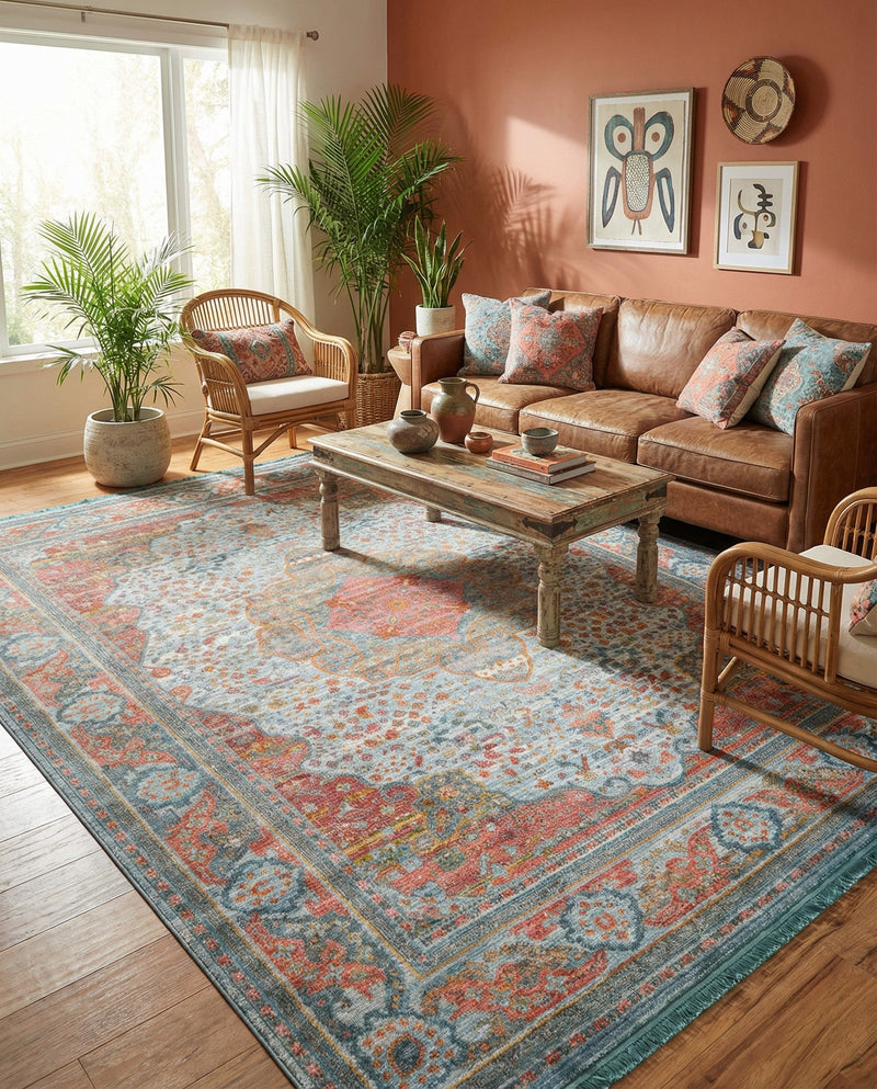 Caribbean Breeze Collection Area Rug -  Floriana Rectangle Light Blue  lifestyle 12