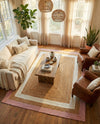 Woven Seaside Jute Collection Area Rug - Nantucket Rectangle Pink White Natural  lifestyle 27