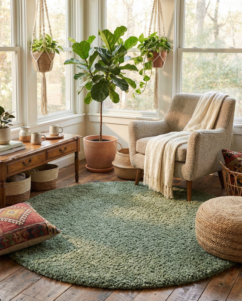 Alpine Plush Collection Area Rug -  Cortina (Sage) Round Sage  lifestyle 72