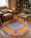Heritage Elegance Collection Area Rug -  Winterthur (Yellow) Round Yellow  lifestyle 36