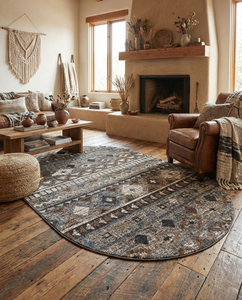 Desert Modern Eco Rug Series Collection Area Rug -  Sonora Oval Khaki Gray  lifestyle 79
