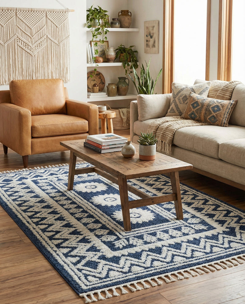 Sahara Chic Collection Area Rug -  Tangier Rectangle Blue  lifestyle 55