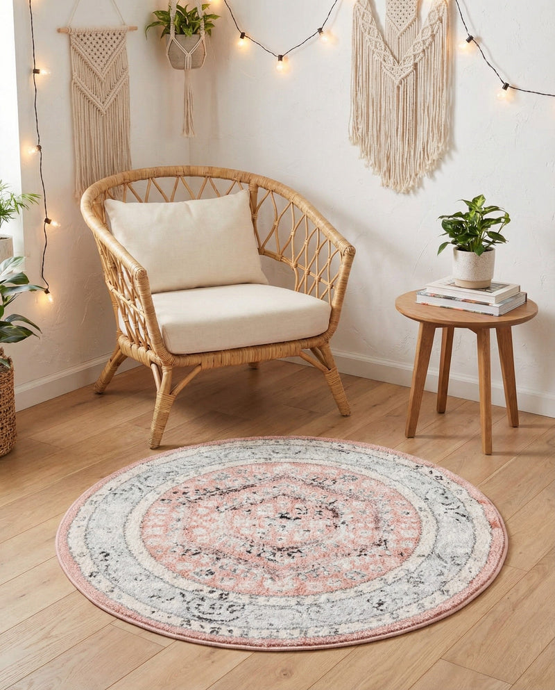Adriana Terrace Collection Area Rug - Capri (Rose) Round Rose  lifestyle 56