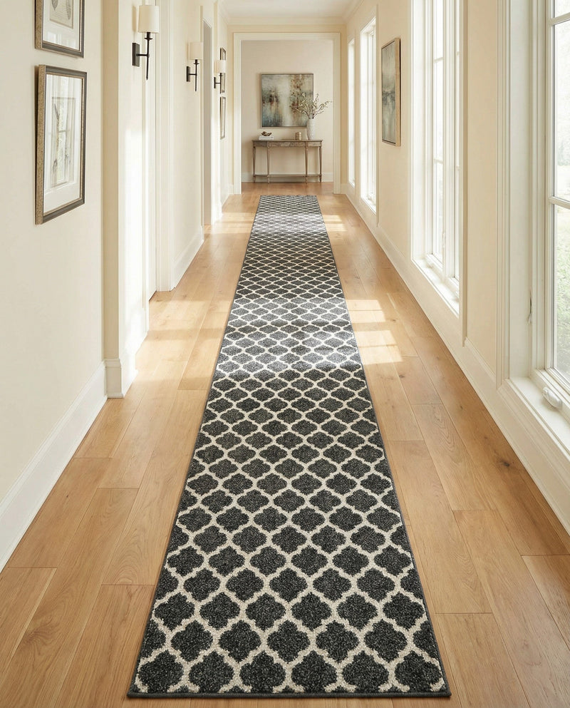 Lattice Gardens Collection Area Rug -  Bloomfield (Black) Runner Black  lifestyle 62