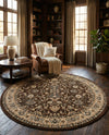 Isfahan Elegance Collection Area Rug - Naghsh-e Jahan (Brown) Round Brown  lifestyle 36