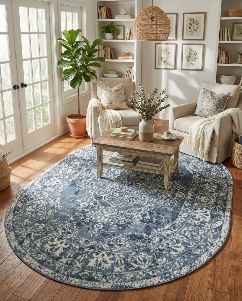 Cambridge Classics Collection Area Rug -  Magdalene (Blue) Oval Blue  lifestyle 54