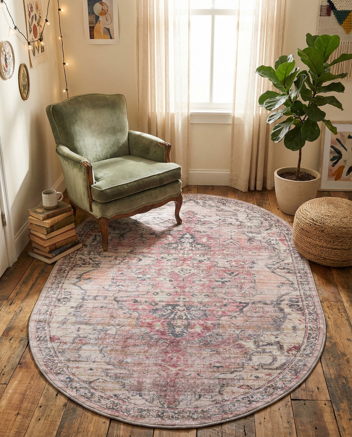 Vintage Memories Collection Area Rug - Echoes Oval Beige pink  lifestyle 99